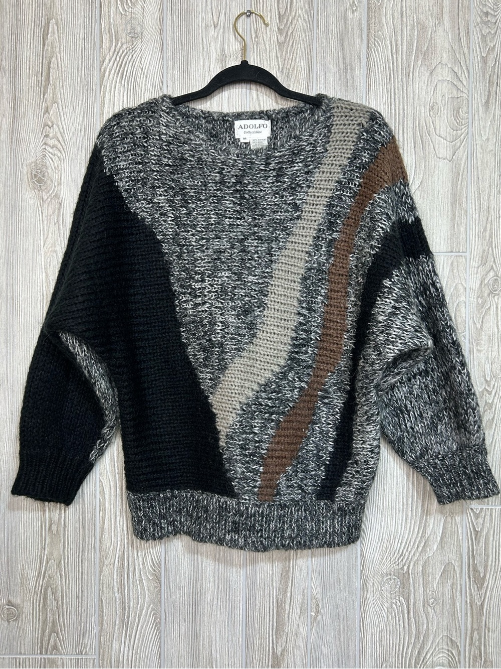 Vintage 80’s Wool Blend Abstract Patter Bat Wing Sweater Size M